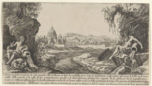 Gezicht op Rome met twee riviergoden