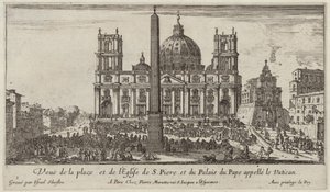 Uitzicht op het plein en de kerk van S. Piere en het pauselijk paleis genaamd het Vaticaan door Israël Silvestre