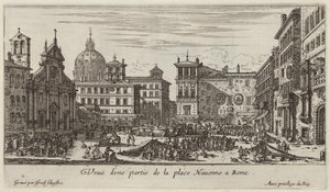 Gezicht op een deel van het Navonneplein in Rome door Israël Silvestre
