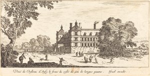 Uitzicht op het kasteel van Ansy le franc vanaf de lange paume-baan door Israël Silvestre