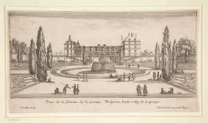 Uitzicht op Chateau Liencourt: Een binnenplaats met een fontein