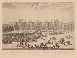 Zicht op de Cour du Cheval-Blanc van Fontainebleau door Israël Silvestre