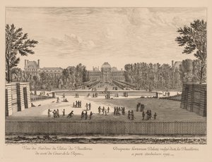 Uitzicht op het paleis en de tuinen van de Tuilerieën, vanaf de kant van de Cours la Reine door Israël Silvestre
