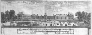 Uitzicht op het Palais des Tuileries vanuit de tuinen (gravure)