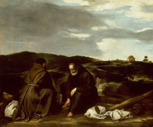 Twee monniken in een landschap