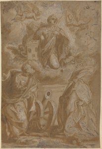 Sint Barbara in Glorie met Heiligen Nicolaas en Hiëronymus door Italian 16th Century