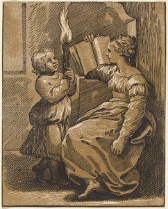 Sybille Lezend door Italian 16th Century, after Ugo da Carpi, after Raphael