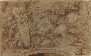 Horatius Cocles Verdedigt Rome door Italian 16th Century or Master of the Victoria and Albert Diableries