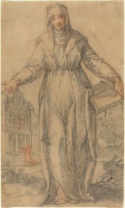 Vrouwelijke heilige (Sint Clara van Assisi of Sint Catharina van Siena?) door Italian 17th Century