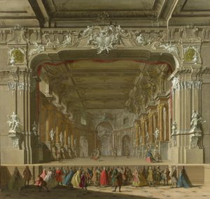 Het interieur van een theater, begin 18e eeuw