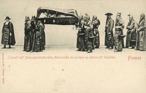 Broeders van de Compagnia della Misericordia (Genootschap van Barmhartigheid) dragen een zieke man naar het ziekenhuis, Florence