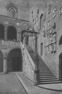 Florence, Binnenplaats en Trap van het Palazzo del Podesta door Italian Photographer