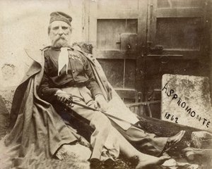 Giuseppe Garibaldi in Aspromonte, met gewonde been in 1862