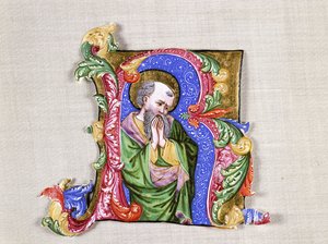 Een biddende heilige, een grote gehistorieerde initiaal R