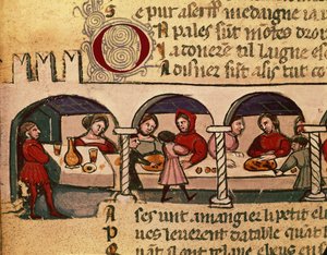 Een maaltijd in een herberg, uit Codex Entree d