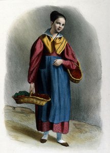 Een jonge zwervende aardbeienverkoopster. Milanese beroep gravure van Locarno uit 1830. door Italian School