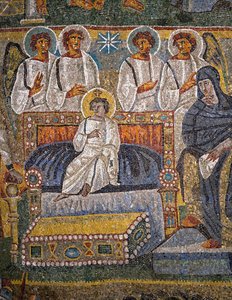 Aanbidding der wijzen, detail (Christus omringd door engelen)