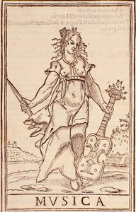 "Allegorie van muziek" Pagina uit "Somma di tutte le scienze" essay door Aurelio Marinati (16e eeuw) door Italian School