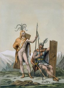 Oude Keltische krijgers gekleed voor de strijd, ca. 1800-18