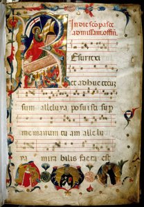 Antifonarium (manuscript van heilige muziek) met portret van Doge Marino Zorzi linksonder door Italian School