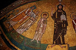 Apsis met Christus, heiligen en paus Gregorius IV door Italian School