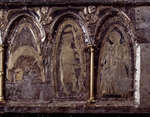 Ark van Barbarossa, met scènes uit het leven van Johannes de Doper (hout, zilverblad en stenen) door Italian School