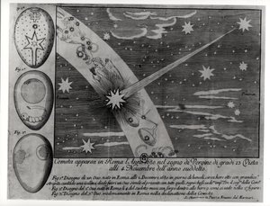 Astrologisch diagram van de komeet die verscheen in Rome tijdens Maagd en zichtbaar bleef tot november 1680 door Italian School