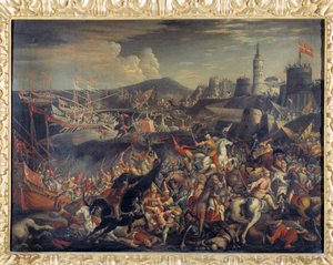 Aanval van de Saracenen op het eiland Malta, verdedigd door de Hospitaalridders in 1565 door Italian School