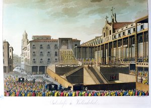 Auto da Fe in Valladolid, uit Le Costume Ancien et Moderne door Jules Ferrario, gegraveerd door Bramati en Raineri, gepubliceerd in Milaan, ca. 1820