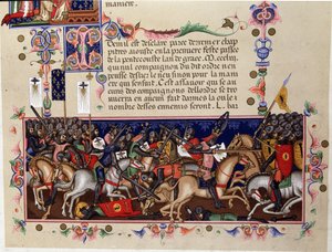 Slagveld tijdens de Kruistochten - Detail van de Statuten van de Orde van de Heilige Geest, Napels