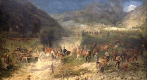 Slag bij Bezzecca: vrijwilligers van Giuseppe Garibaldi vechten tegen de Oostenrijkers op 21/07/1866. Museo del Risorgimento. Milaan door Italian School