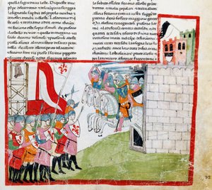 Slag bij Montaperti, miniatuur door Pacino di Buonaguida uit Nuova Cronica, manuscript Chigiano L VIII 296