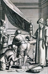 Bloedafname in de benen, uit Medicina Aegyptiorum door Prospero Alpini, gepubliceerd 1745 door Italian School