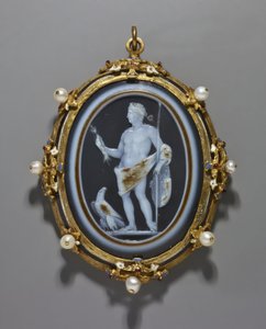 Camee die een Romeinse Keizer als Jupiter afbeeldt, Camee: Romeins, A.D. 41-54, Frame: Italiaans, eind 16e eeuw door Italian School
