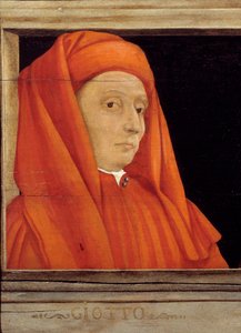 Cassone met 5 portretten van de Meester van de Florentijnse Renaissance, detail met het portret van Bondone Ambrogio