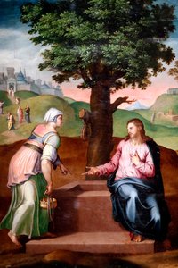 Christus en de Samaritaanse vrouw bij de bron (tweede helft van de 16e eeuw) door Italian School