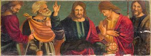 Christus met vier apostelen door Italian School