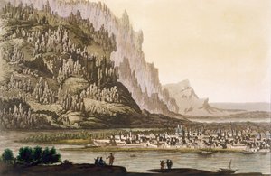 Stad Yakutsk aan de rivier de Lena, Oost-Siberië, ca. 1820-30 door Italian School