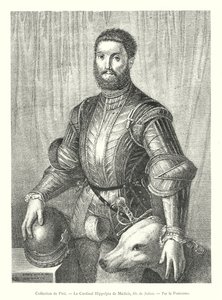 Collectie van Pitti, Kardinaal Hippolyte de Medicis, zoon van Julien, door Pontormo (gravure) door Italian School