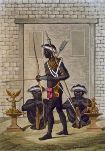 Congo-stamleden en fetisjfiguren bewaken het paleis van de Saba of soeverein, ca. 1820s-30s