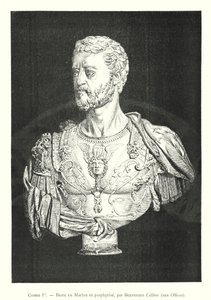 Cosme I, Marmeren en porfier Buste, door Benvenuto Cellini, in de Uffizi
