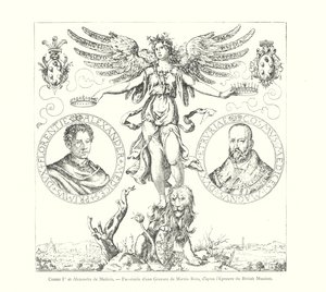 Cosme Ier et Alexandre de Medicis, Fac-simile van een gravure van Martin Rota, naar de proef van het British Museum (gravure)