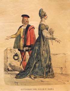 Kostuumontwerp voor een schildknaap van de Doge en een dame, uit 