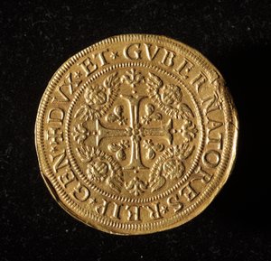 Munt van de Republiek Genua: 12,5 gouden doppie munt. Diam. 61 mm. 1656. Voorzijde. Genua Musei di Strada Nuova (inv. 6453) door Italian School