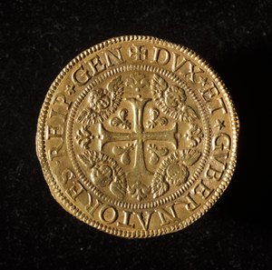 Munt van de Republiek Genua: 12,5 gouden doppie munt. Diam. 61 mm. 1656. Voorzijde. Genua Musei di Strada Nuova (inv. 6456) door Italian School