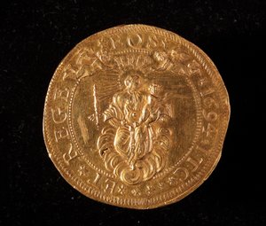 Munt van de Republiek Genua: 25 gouden doppie munt. Diam. 52,5 mm. 1694. Achterkant. Genua Musei di Strada Nuova (inv. 6457) door Italian School