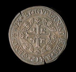 Munt van de Republiek Genua: ECU breed in zilver. Diam. 61 mm. 1693. voorzijde. Genua, Musei di Strada Nuova (inv, M7135) door Italian School