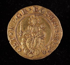 Munt van de Republiek Genua: vijf gouden doppie munt. Diam. 41 mm. 1642. achterkant. Genua Musei di Strada Nuova door Italian School