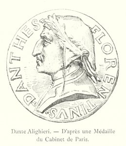 Dante Alighieri, naar een medaille uit het kabinet van Parijs (gravure) door Italian School