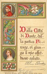 Dante, Beatrice, Goddelijke Komedie (kleurenlitho)